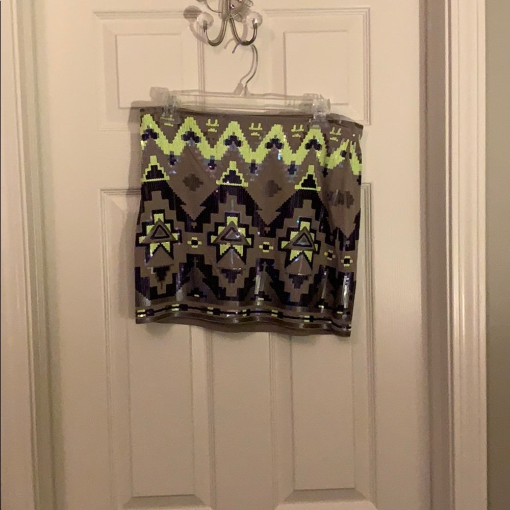 Sequin Miniskirt, Aztec Pattern